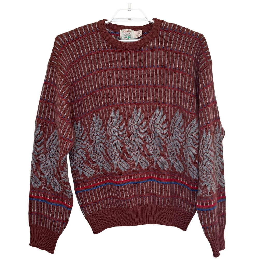 Vintage Wrangler Burgundy Fair Isle Pattern Sweater Mens Sz‎ Large Grandpa Y2K